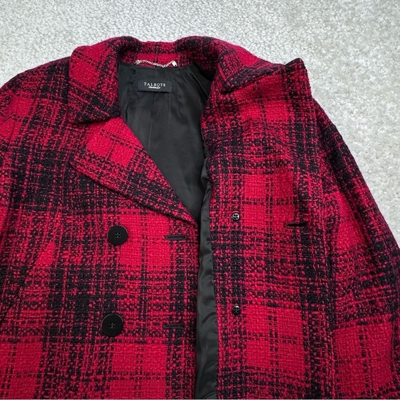 Talbots Tweed Jacket Pea Coat Red Black Buffalo Checked Plaid. Wool Blend. 14 - Picture 6 of 10